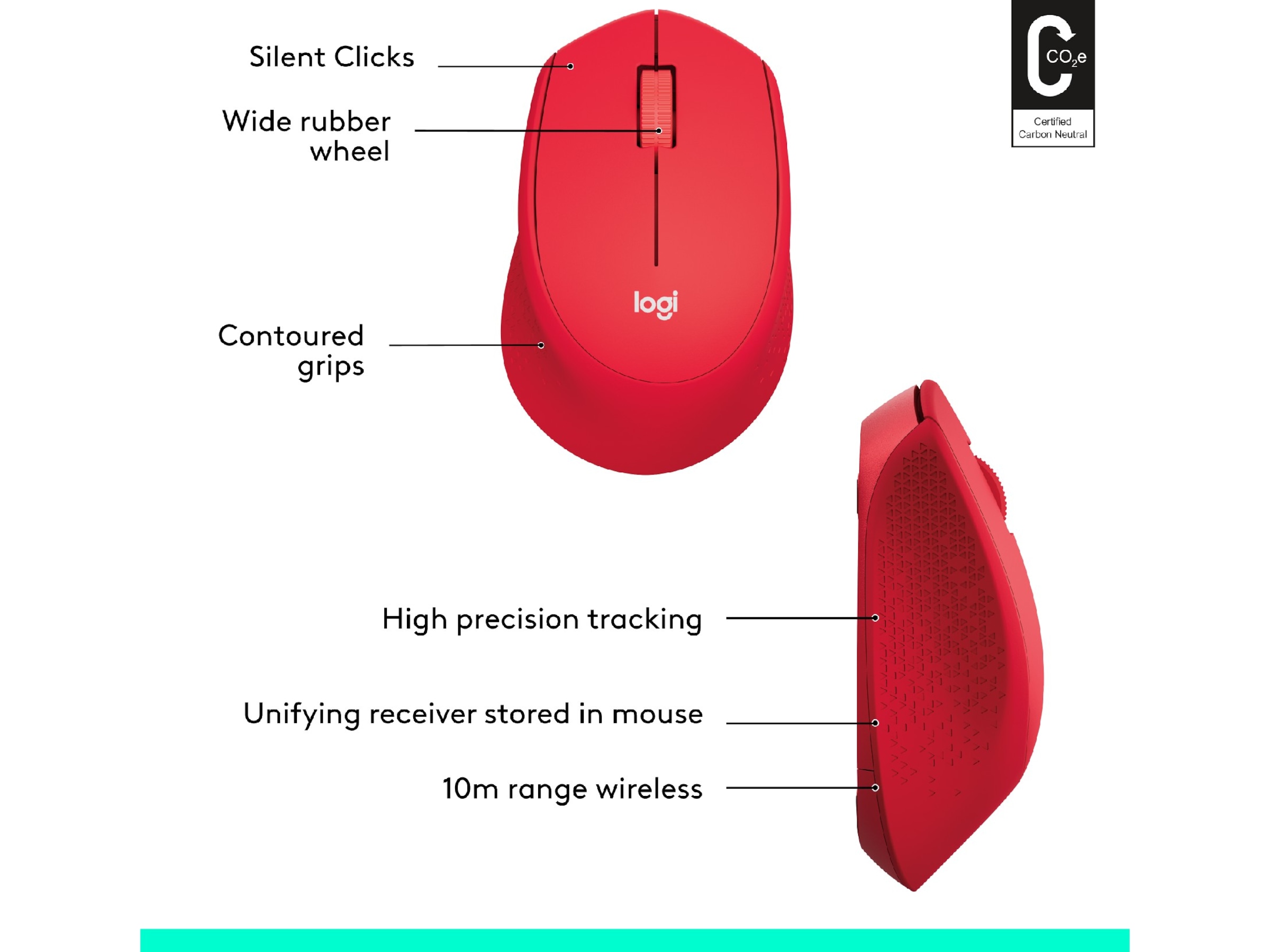 Logitech M330 Silent Plus Trådlös Röd Mus
