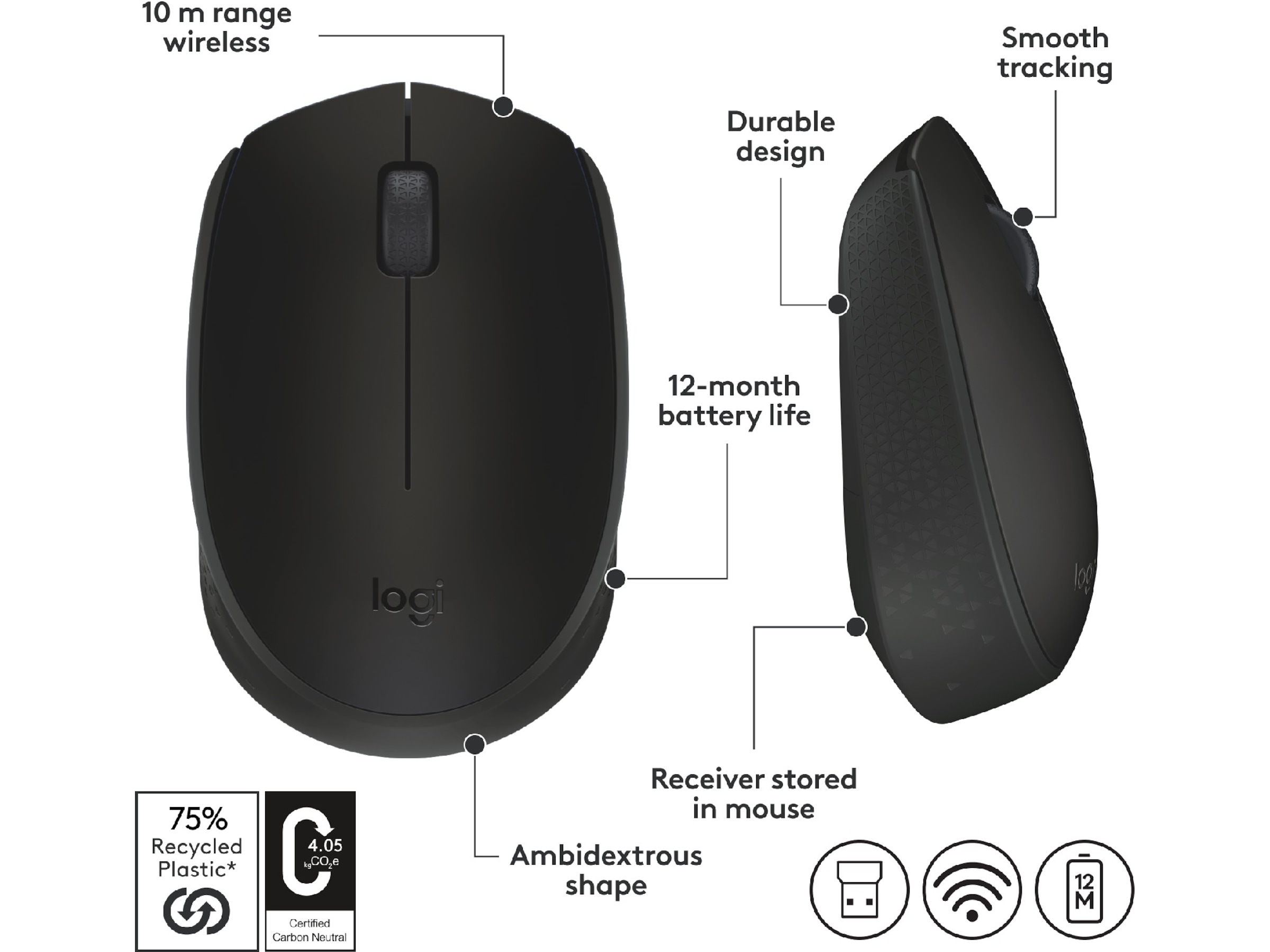 Logitech M171 Trådlös Mus Svart Mus