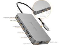 HyperDrive Dual HDMI 10-i-1 USB-C Hub (grå) Dockningsstation och USB-hub