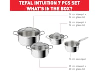 Tefal Intuition 7-delat kastrullset i obelagt rostfritt stål B864S734 Tillbehör till hällar, ugn och spis