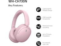 Sony WH-CH730N Trådlösa Brusreducerande Hörlurar (rosa) Hörlurar
