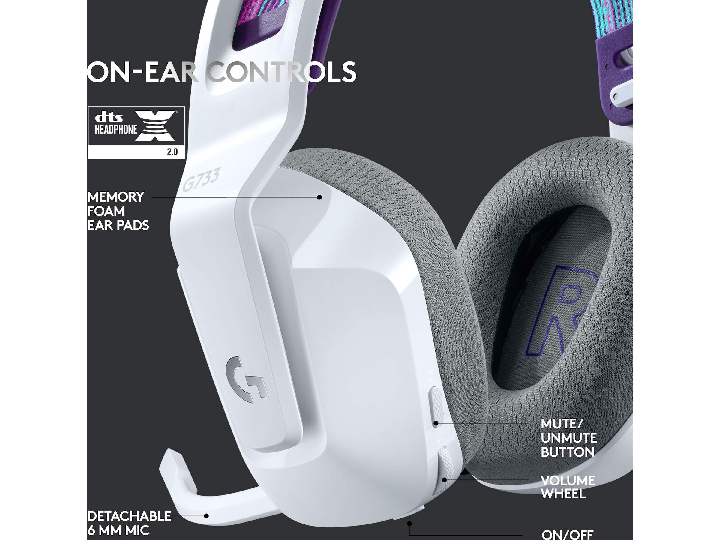 Logitech G733 LIGHTSPEED Trådlöst Gamingheadset (vit) Gamingheadset