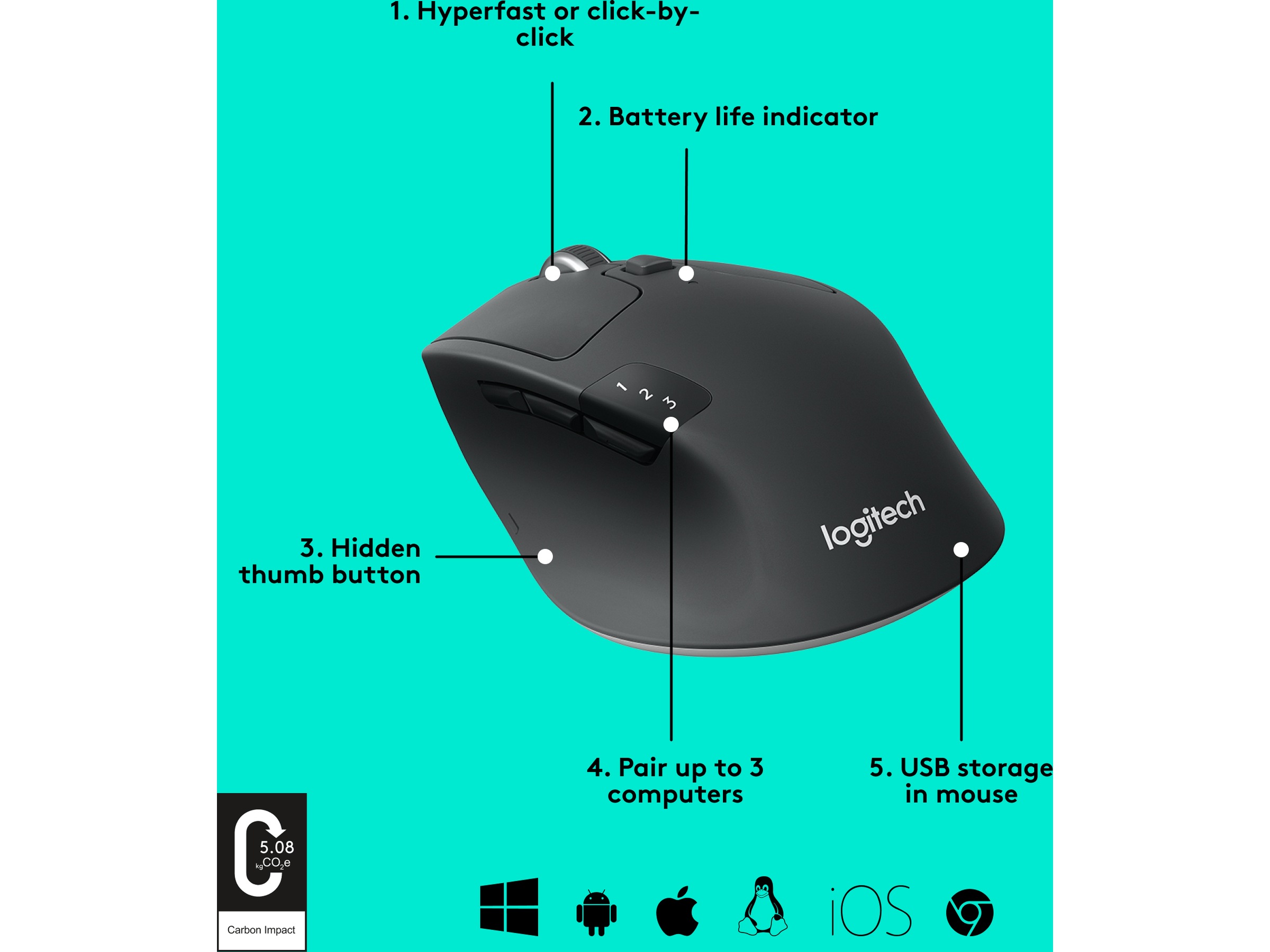 Logitech M720 Triathlon Trådlös Mus Mus