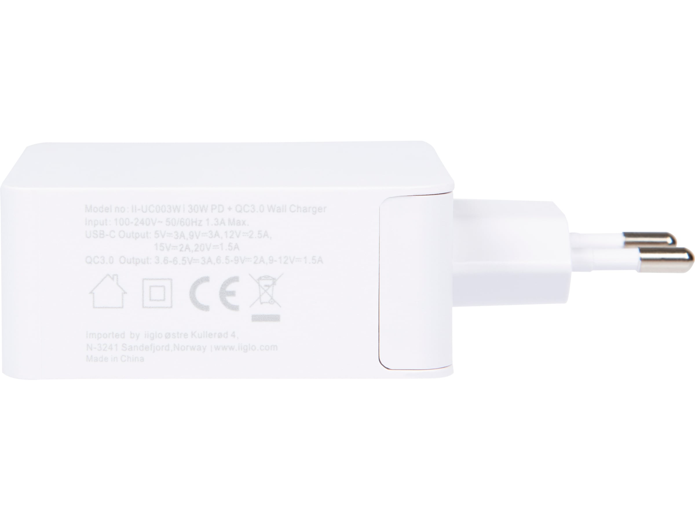 iiglo 48W Väggladdare (vit) Mobilladdare