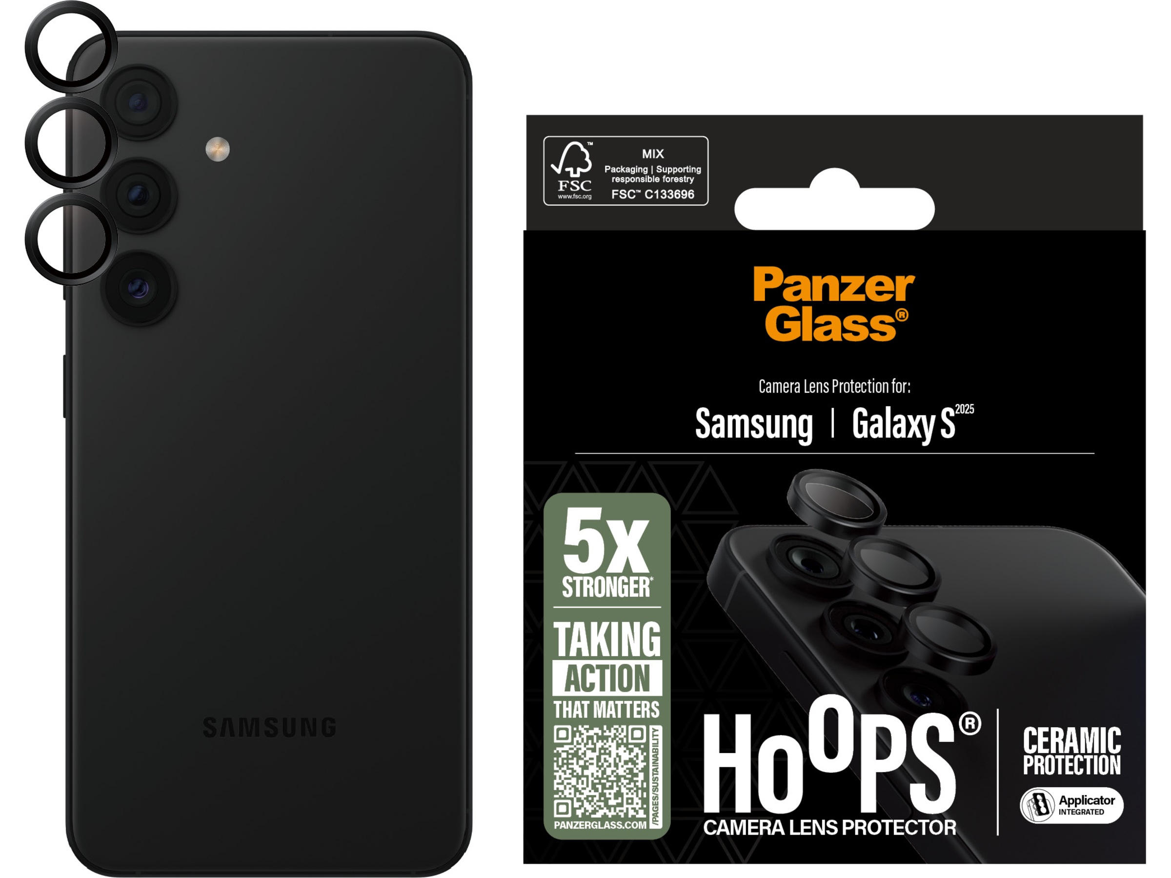 PanzerGlass Galaxy S25 Hoops Ceramic Linsskydd (svart) Skärmskydd mobiltelefon
