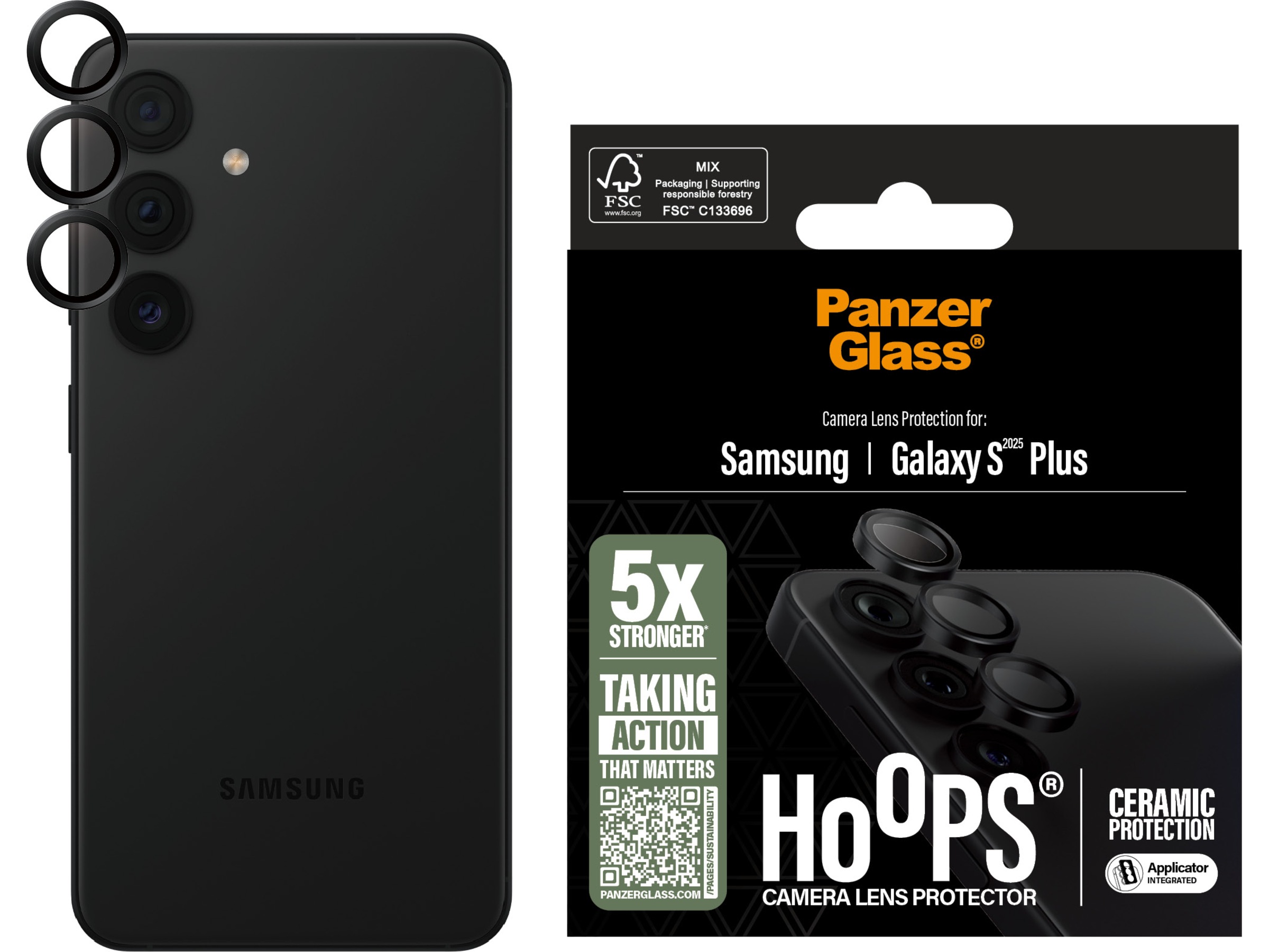 PanzerGlass Galaxy S25+ Hoops Ceramic Linsskydd (svart) Skärmskydd mobiltelefon