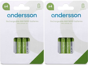 Andersson uppladdningsbara AAA batterier, 2x4-pack