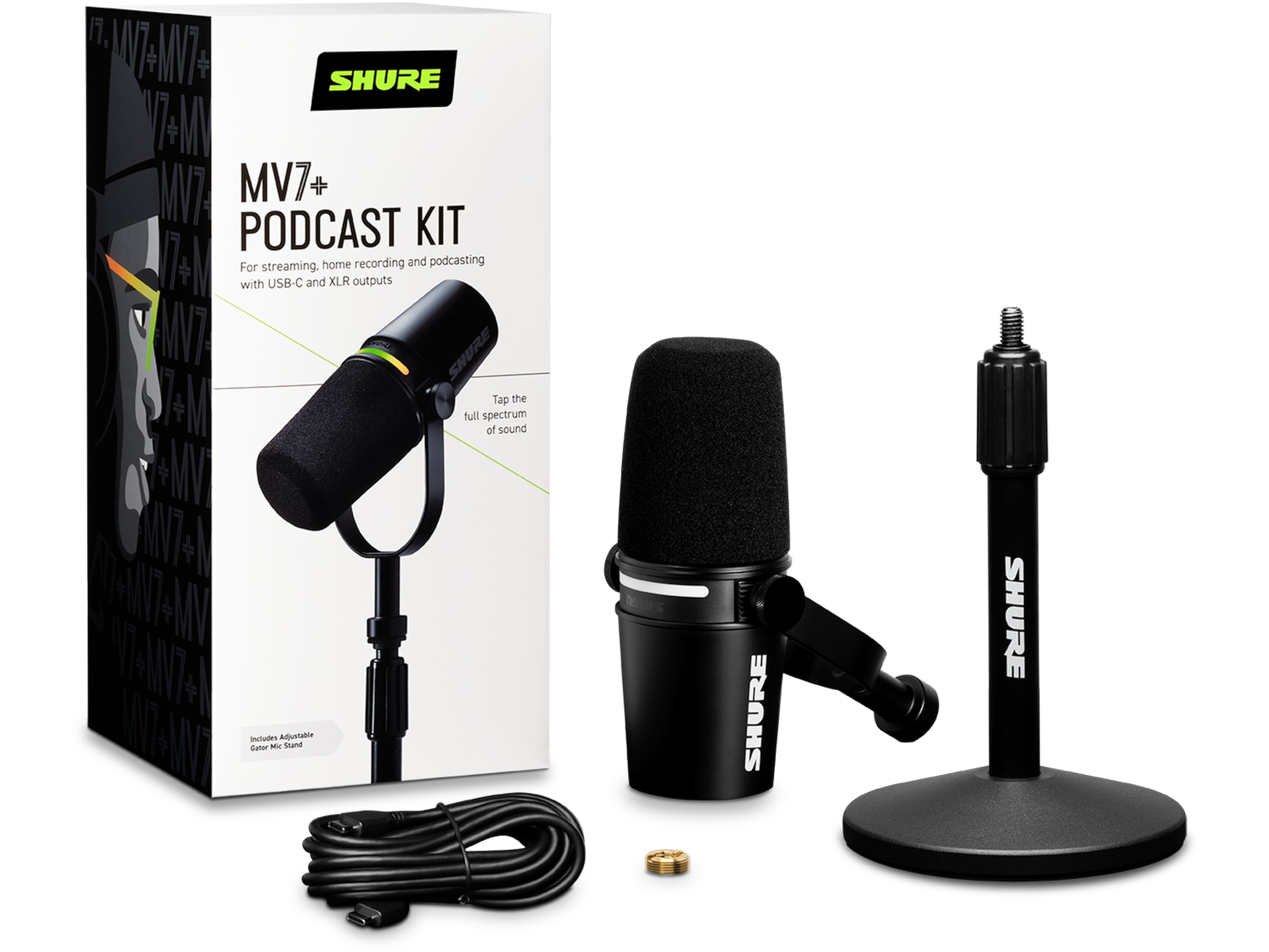 Shure MV7+ Podcast Kit mikrofon + stativ (svart) Mikrofon