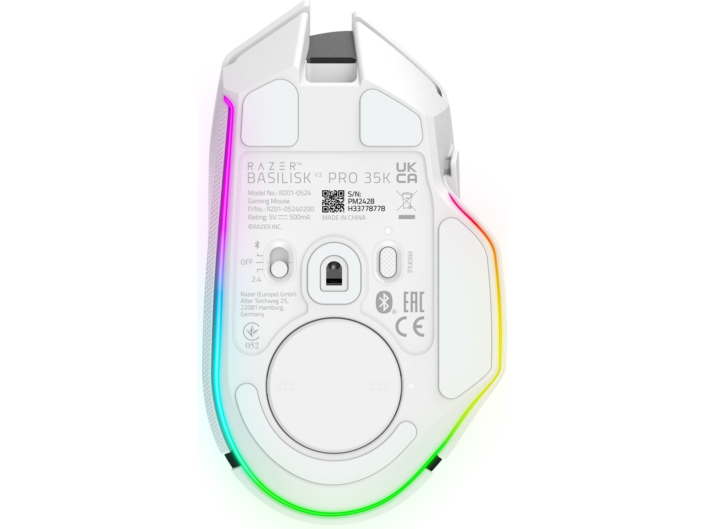 Razer Basilisk V3 PRO 35K trådlös ergonomisk gaming mus (vit) -B-Grade Demo mus