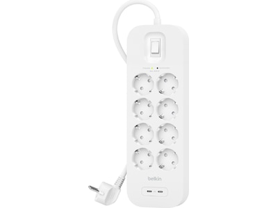 Belkin Strömförgrening 8x uttag och 2x USB 2m (vit) Överspänningsskydd
