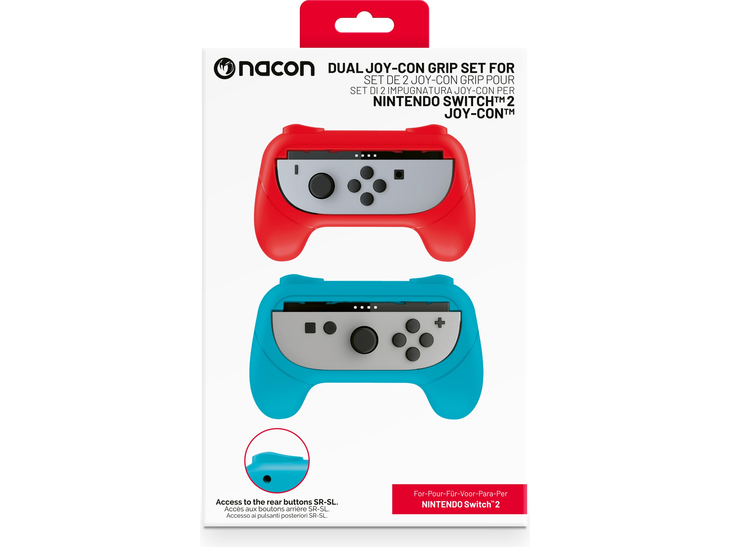 Nacon Joy-Con Grip til Nintendo Switch 2 (blå/röd) Tillbehör till spelkonsoler