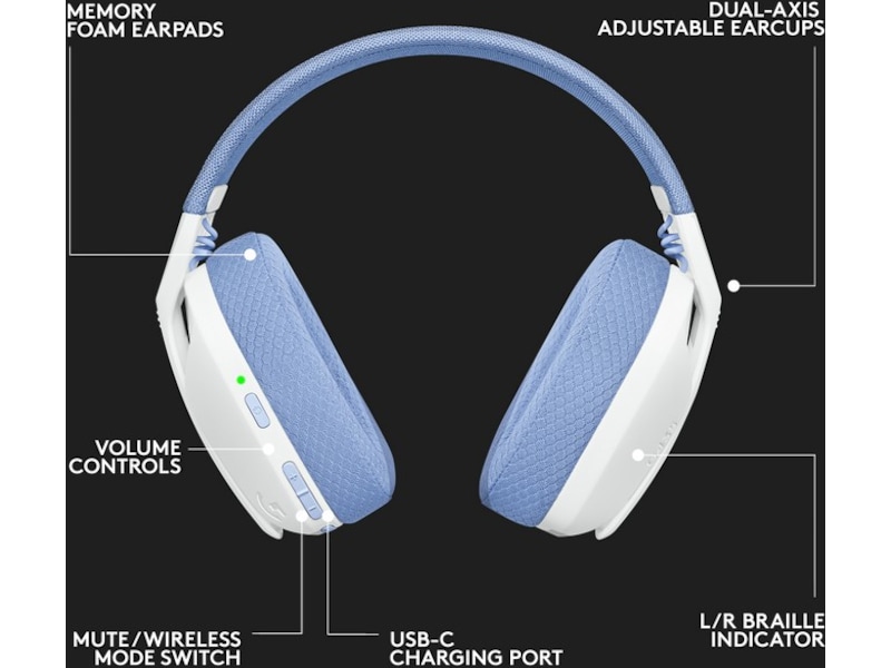 Logitech G435 LIGHTSPEED Trådlöst Gaming Headset (vit/blå) Gamingheadset