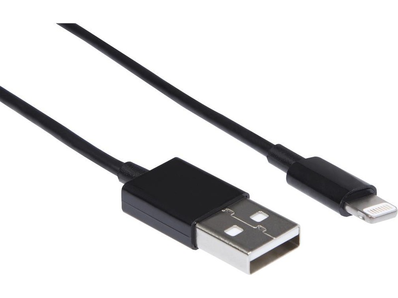 USB A 2.0 male to Lightning male kabel svart 2m USB-kablar