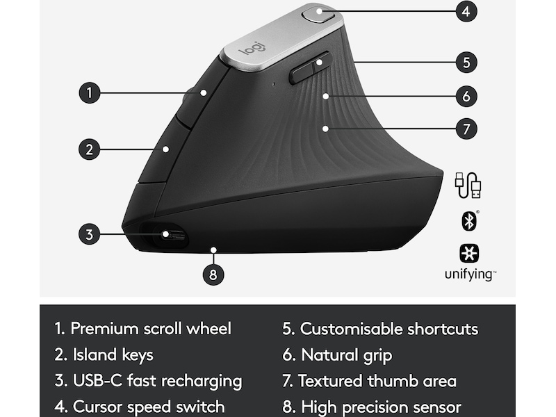 Logitech MX Vertical Trådlös Bluetooth Mus Ergonomi