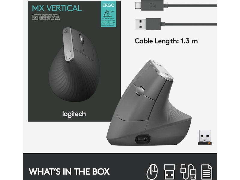 Logitech MX Vertical Trådlös Bluetooth Mus Ergonomi