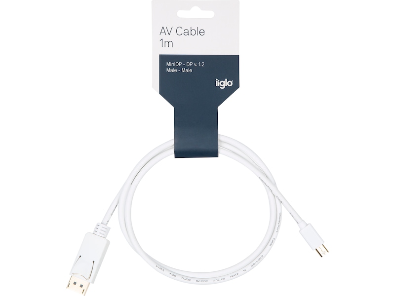 MiniDP till Displayport kabel 1m (vit) Skärmkablar