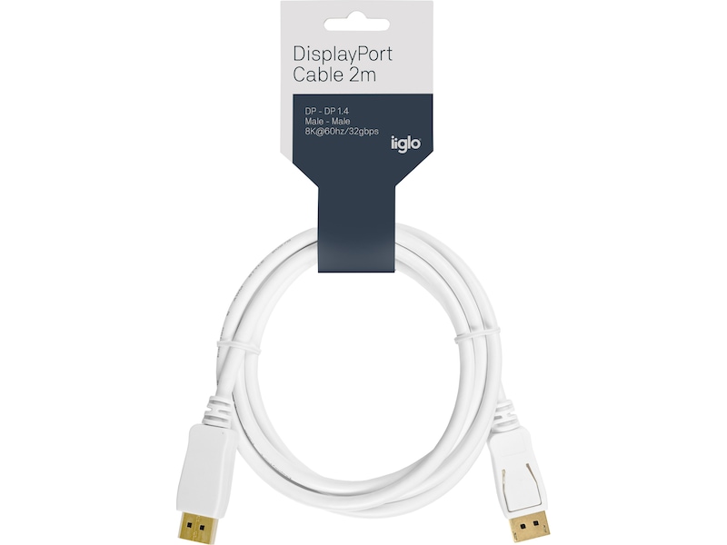 Displayport kabel 2m (vit) Skärmkablar