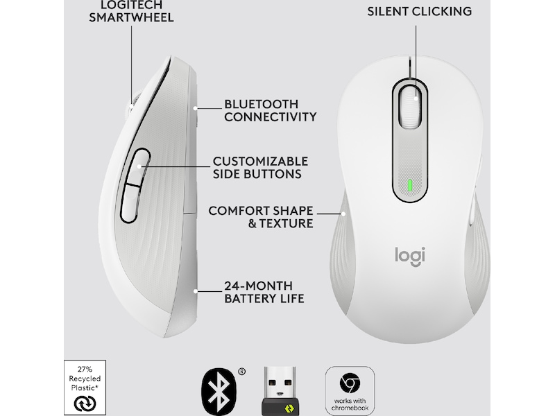 Logitech Signature M650 Large trådlös mus Offwhite Mus