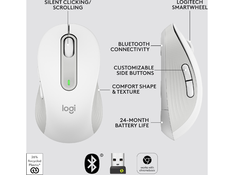 Logitech Signature M650 Medium  trådlös mus Offwhite Mus