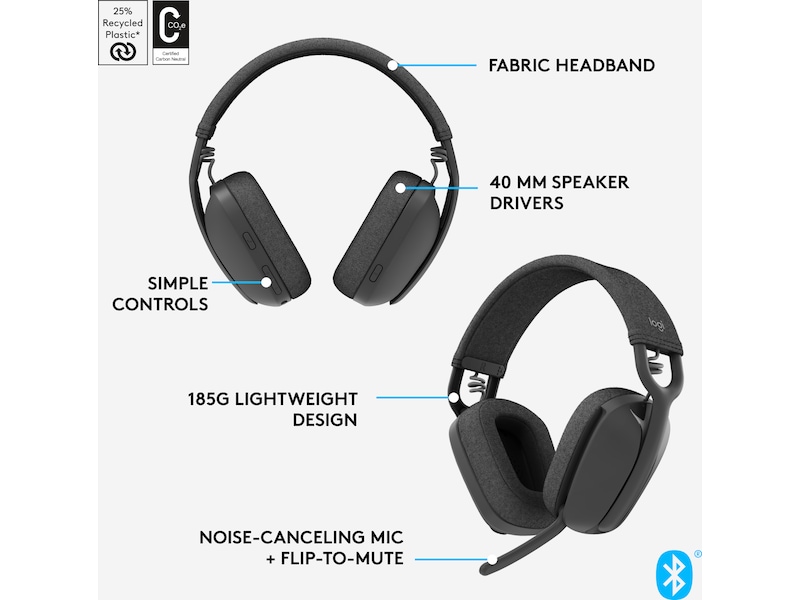 Logitech Zone Vibe 100 trådlös headset (grafit) Hörlurar