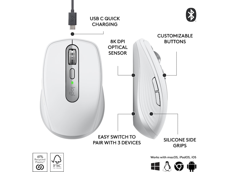 Logitech MX Anywhere 3S trådlös mus (pale grey) Mus