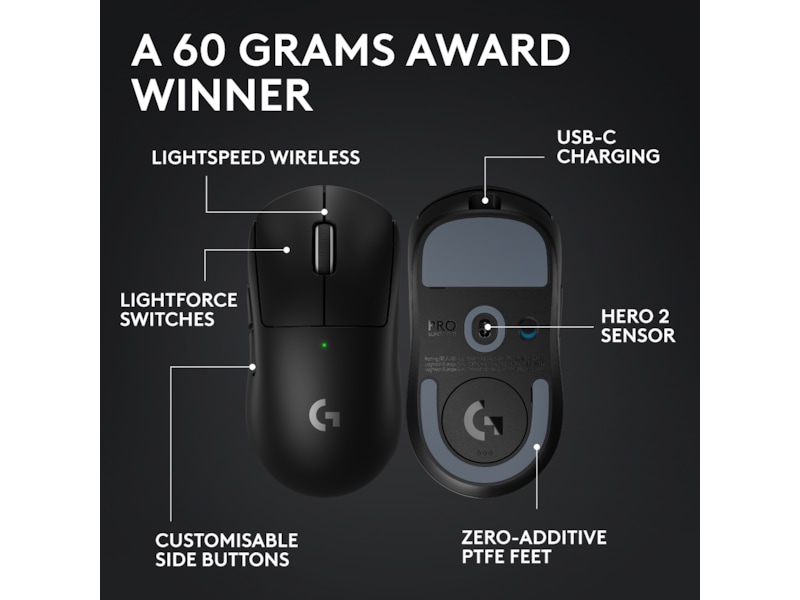 Logitech G Pro X Superlight 2 Lightspeed Trådlös Gamingmus (svart) Gamingmus