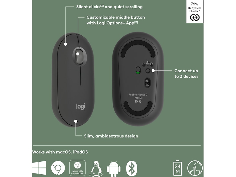 Pebble Mouse 2 M350s (svart) Mus