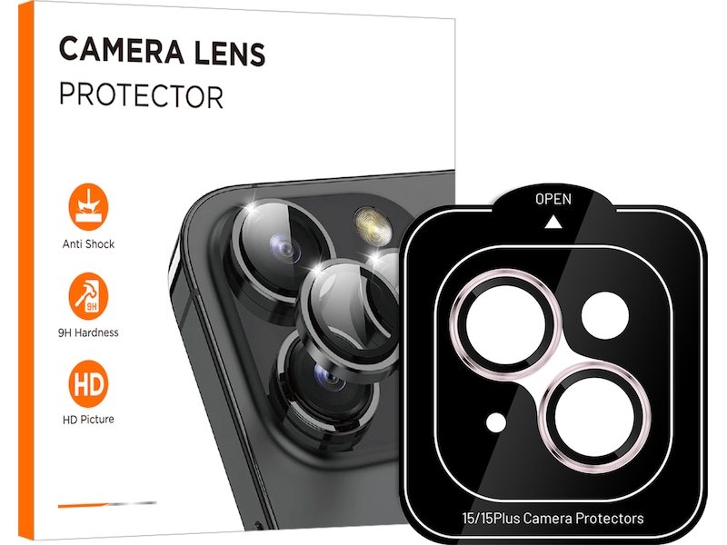 iiglo iPhone 15 / 15 Plus Linsskydd rosa ram (rosa) Skärmskydd mobiltelefon