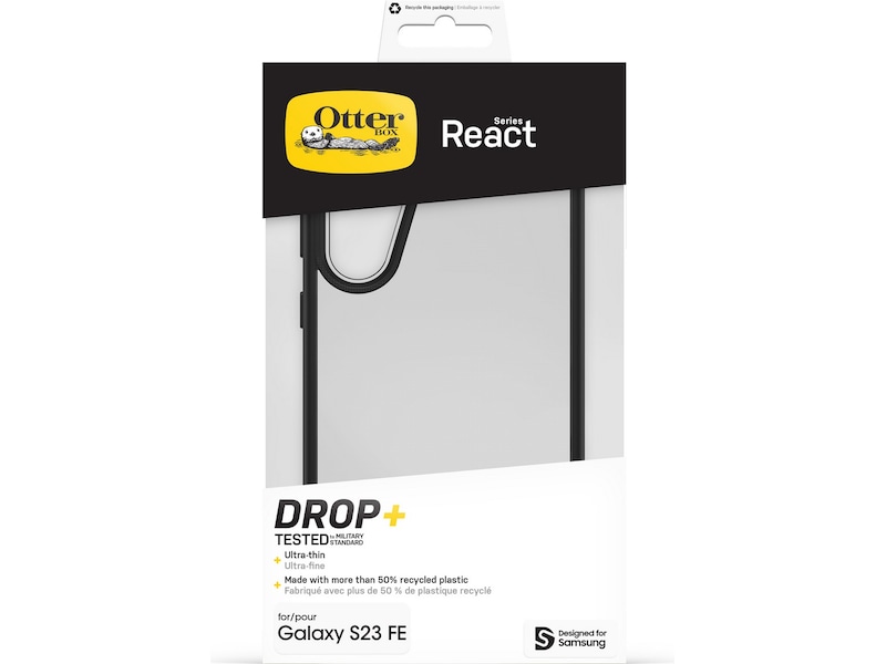 OtterBox Galaxy S23 FE Black ReactSkal - ProPack (clear/svart) Mobilskal