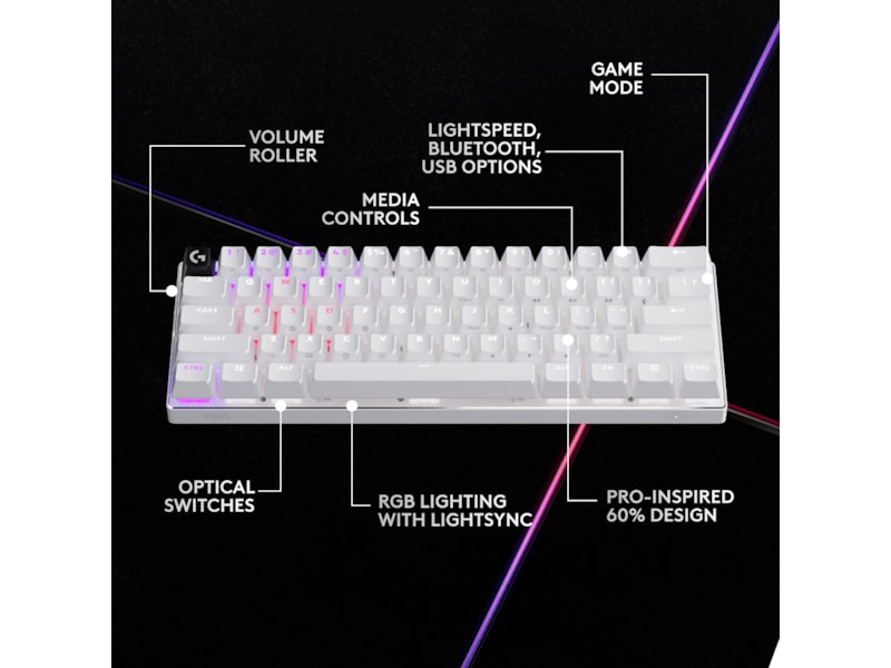 Logitech G Pro X 60 Lightspeed Tactile trådlöst gamingtangentbord (vit) Gamingtangentbord