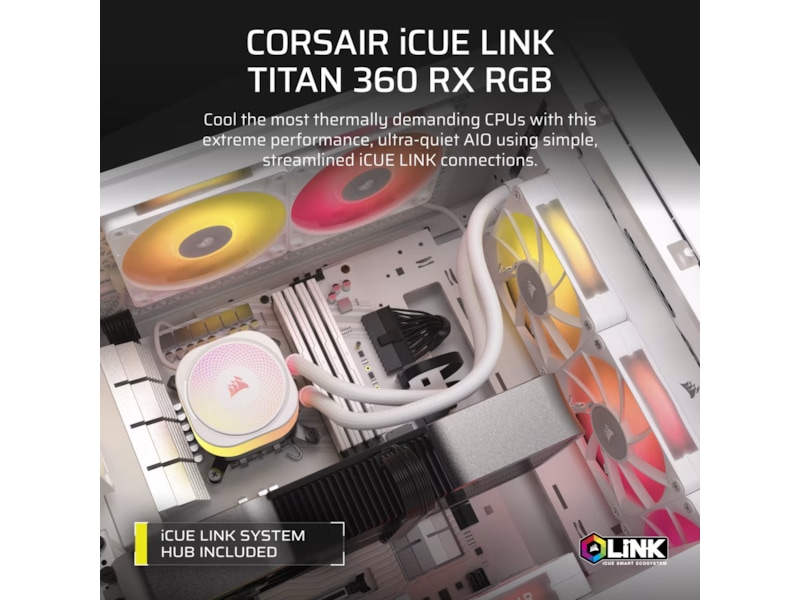 Corair iCUE LINK Titan 360 RX RGB AIO Kylare (vit) CPU - Vattenkylning
