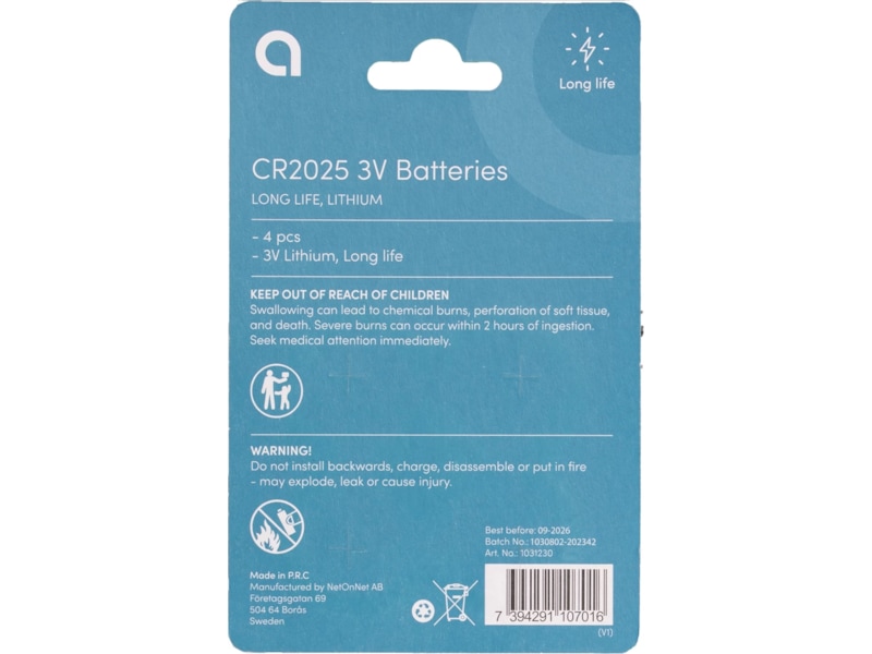 4-pack knappcellsbatterier Batterier för allmänt bruk