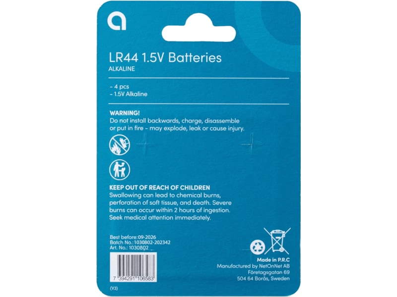 4-pack LR44 knappcellsbatterier Batterier för allmänt bruk