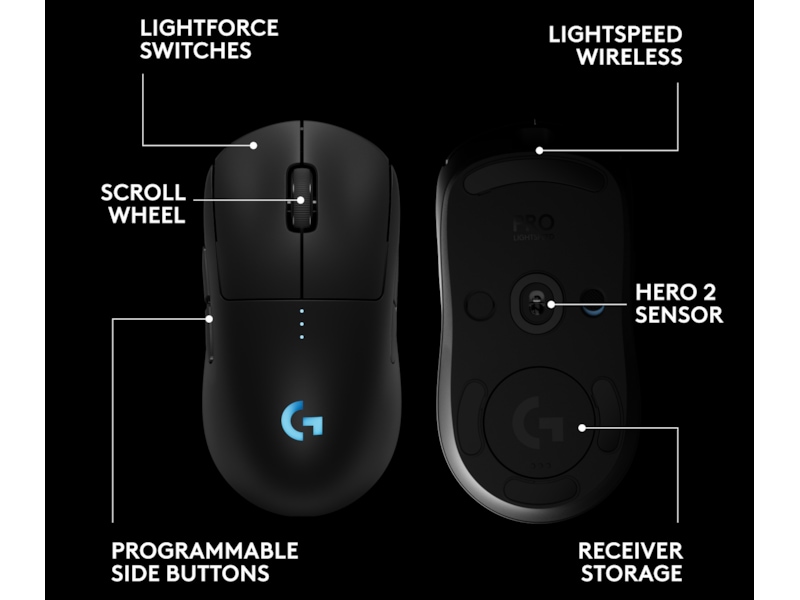 Logitech PRO 2 Lightspeed Trådlös Gamingmus (svart) Gamingmus