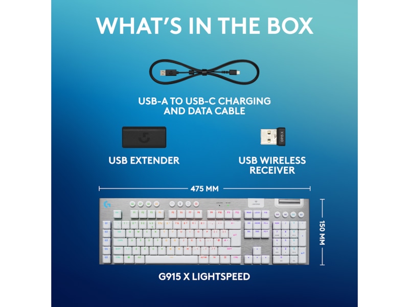 Logitech G915 X Lightspeed Trådlös Gamingtangentbord (vit) Gamingtangentbord