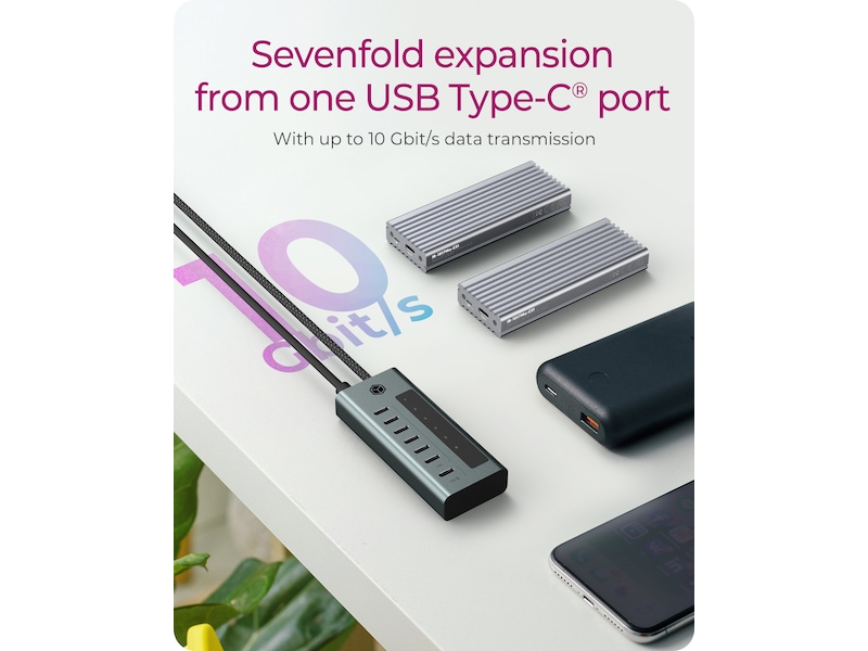 ICY BOX 7 Port USB-C Hub (blå/grå) Dockningsstation och USB-hub