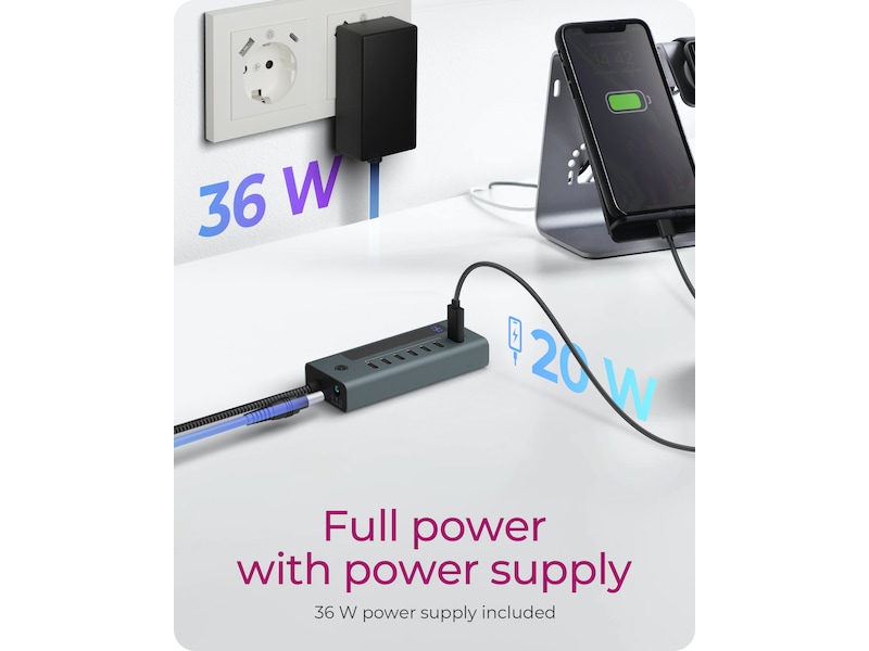 ICY BOX 7 Port USB-C Hub (blå/grå) Dockningsstation och USB-hub