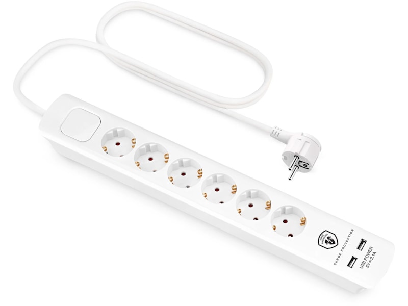 Andersson 6-vägs strömförgrening 1.5m (vit) Förlängningskabel & förgrening