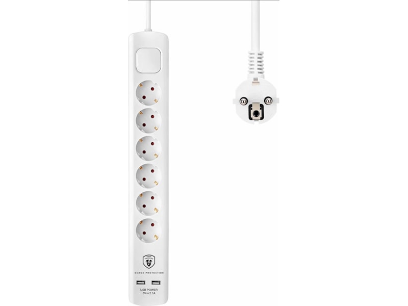 Andersson 6-vägs strömförgrening 1.5m (vit) Förlängningskabel & förgrening