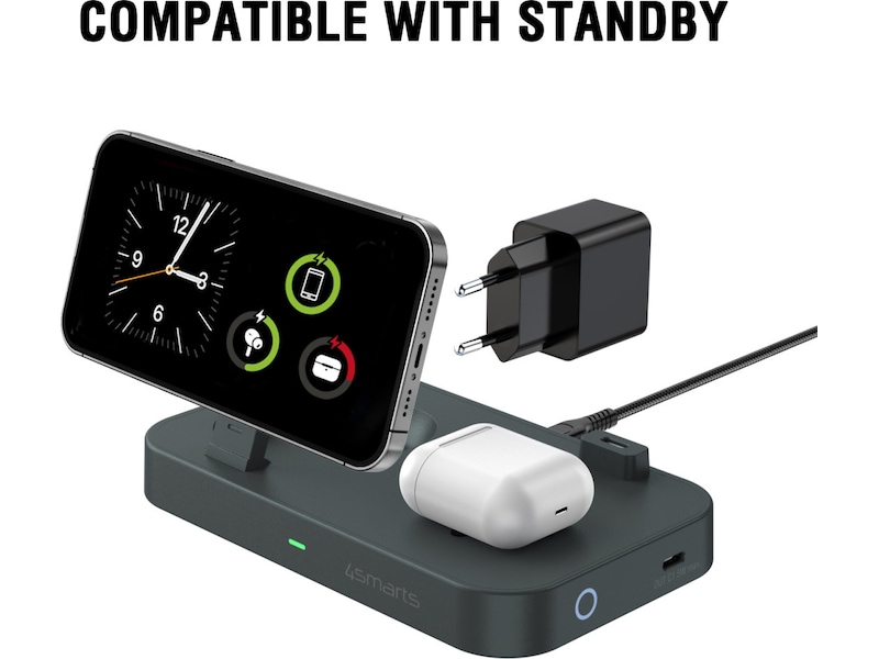 4smarts Qi2 Charging Station Trident (svart) Mobilladdare