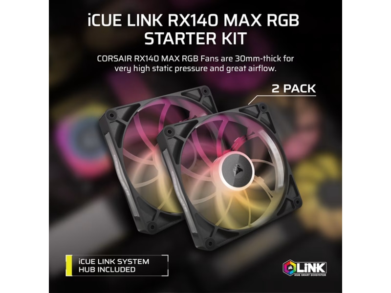 Corsair iCUE LINK RX140 RGB MAX Fläkt 2pk (svart) Fläkt