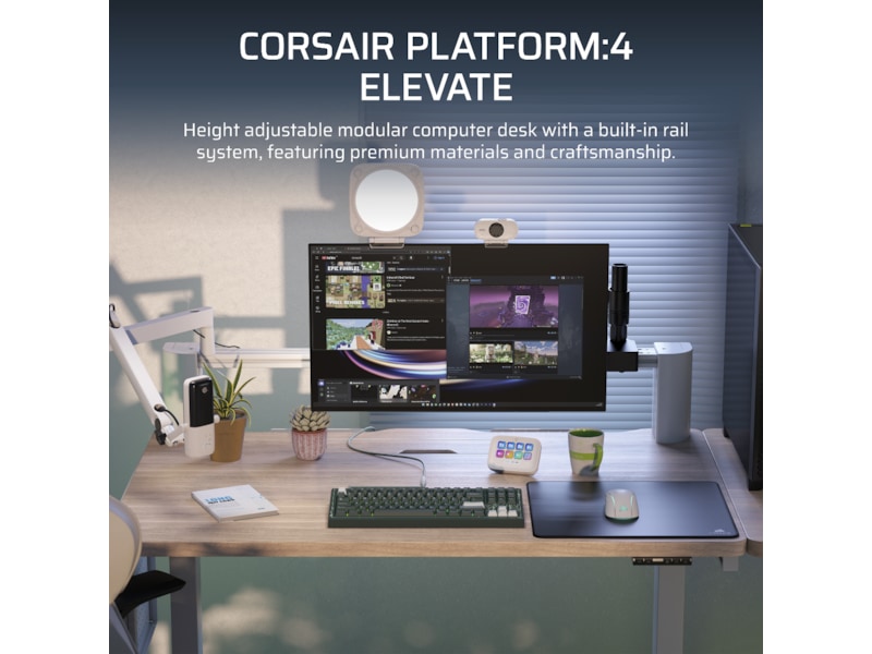 Corsair Platform:4 Elevate skrivbord (vit/ljus trä) Gamingdesk