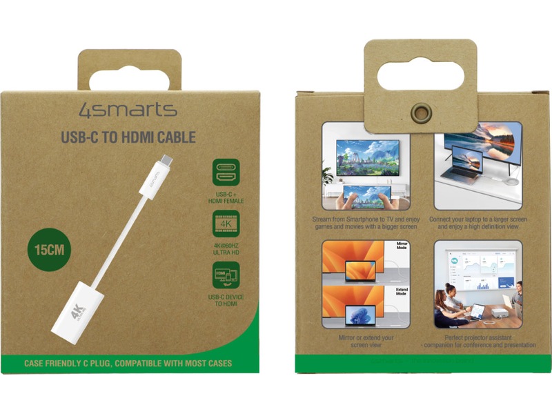 4smarts USB-C till HDMI adapter 15cm (vit) Kabel adapter och övergångar