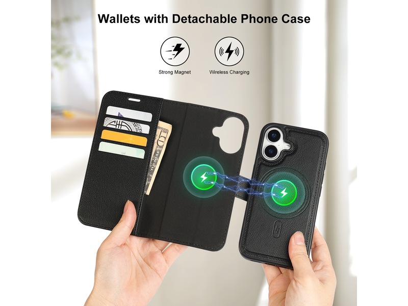 iiglo iPhone 16 2-i-1 Plånboksfodral (svart) Mobilskal