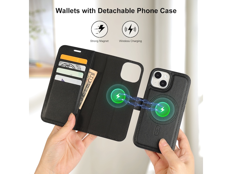 iiglo iPhone 15 2-i-1 Plånboksfodral (svart) Mobilskal