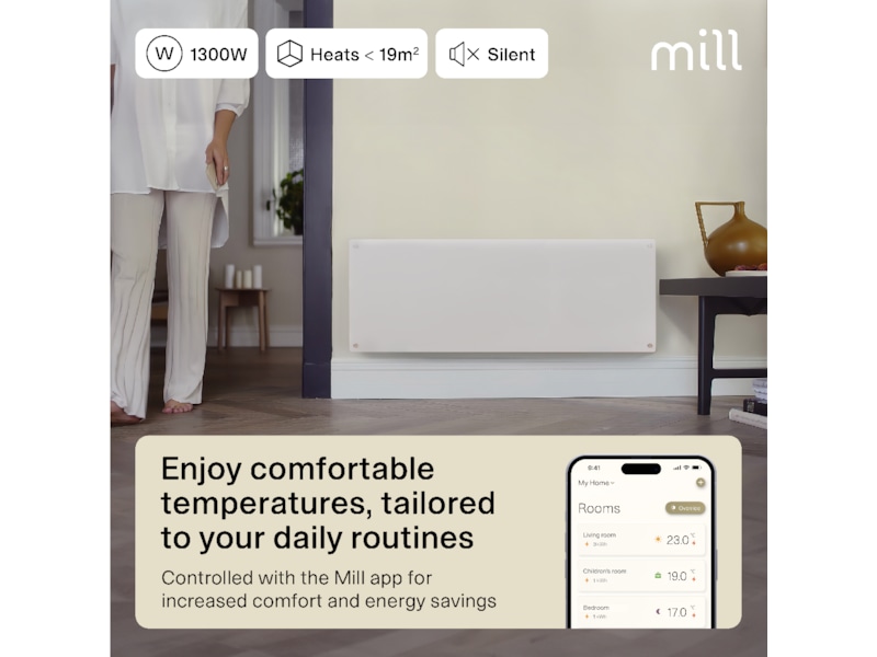 Mill Glass Smart WiFi Gen 4 panelugn 1300W (vit) Panelelement