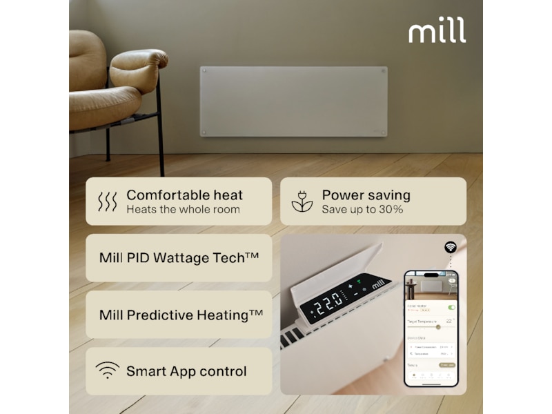 Mill Glass Smart WiFi Gen 4 panelugn 1300W (vit) Panelelement