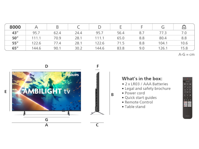 Philips 43" PUS8000/12 4K LED Smart Ambilight TV (2025) 20 - 49 tums TV
