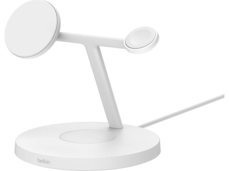 Belkin 3-in-1 Qi2 15W Laddställ (vit) Trådlös laddare