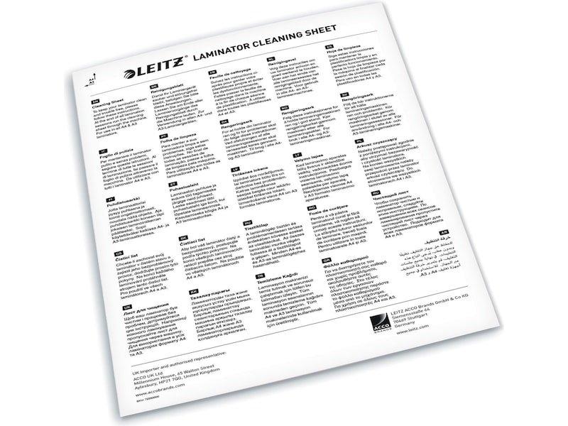Leitz rengöringsark till lamineringsmaskin, paket med 5 ark Tillbehör